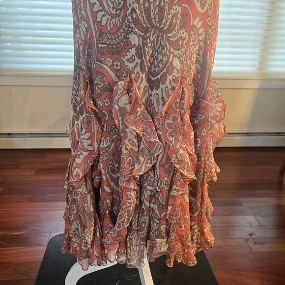 100% Silk Y2K Ruffled Paisley Floral Maxi Skirt Pink Cream Womens Size 14 - Picture 2 of 11